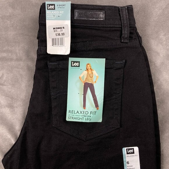 NWT Lee Jeans Womens Sz 6 Short Black Denim Straight Leg Relaxed Fit - Picture 1 of 13